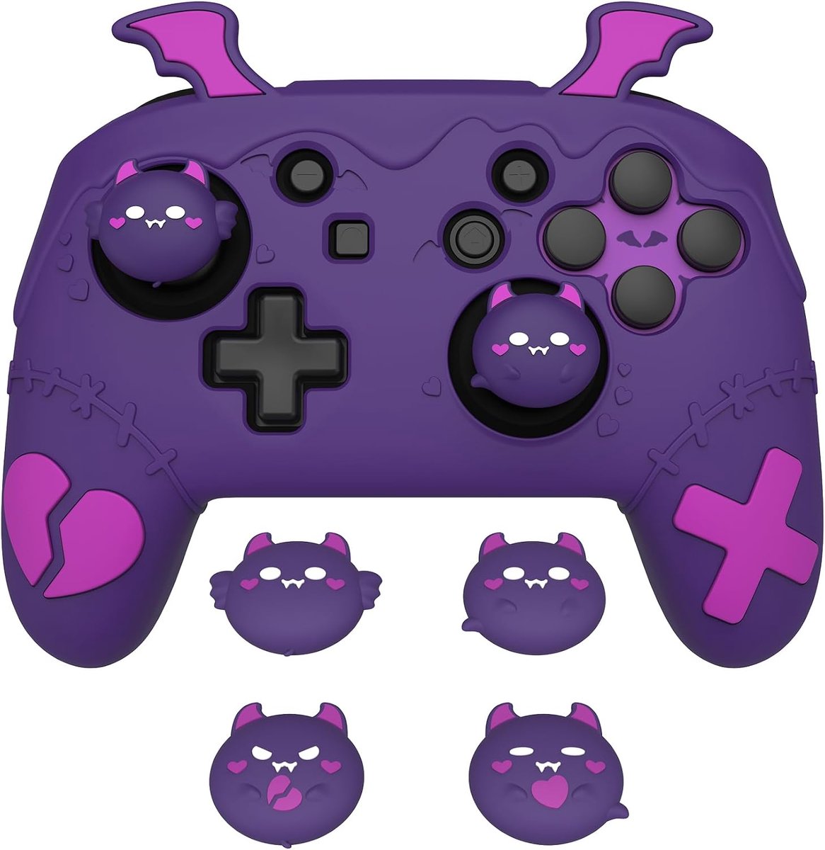 Gothic Imp Series Schattige Siliconen Hoes voor Nintendo Switch Pro Controller met 4 Duimgrips & 2 Stickers, Antislip Krasbestendige Beschermende Siliconen Skin Cover (Paars)