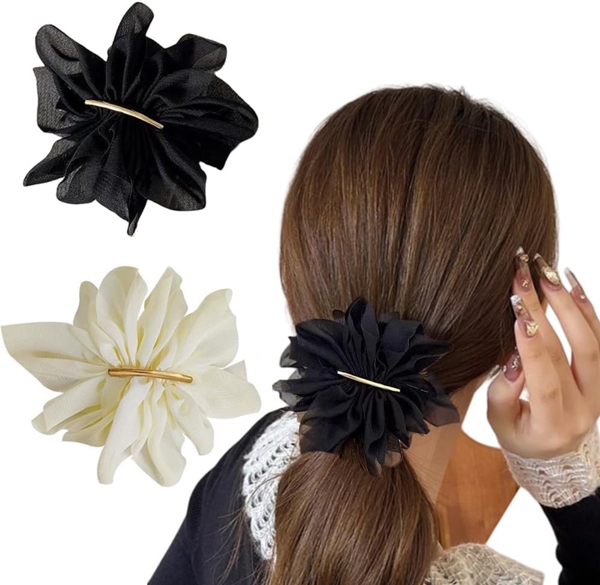 Haarspeldjes bloem haarspeldjes haaraccessoires voor vrouwen meisjes bruiloft feest (zwart+wit)
