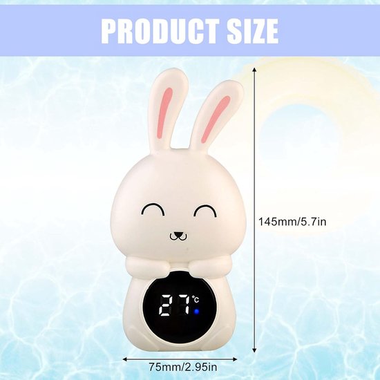 badthermometer baby: nauwkeurige waterthermometer met led-display, kindveilige badthermometer, konijnenvorm, digitale thermometer voor bad met led-waarschuwingslampje — afbeelding 4