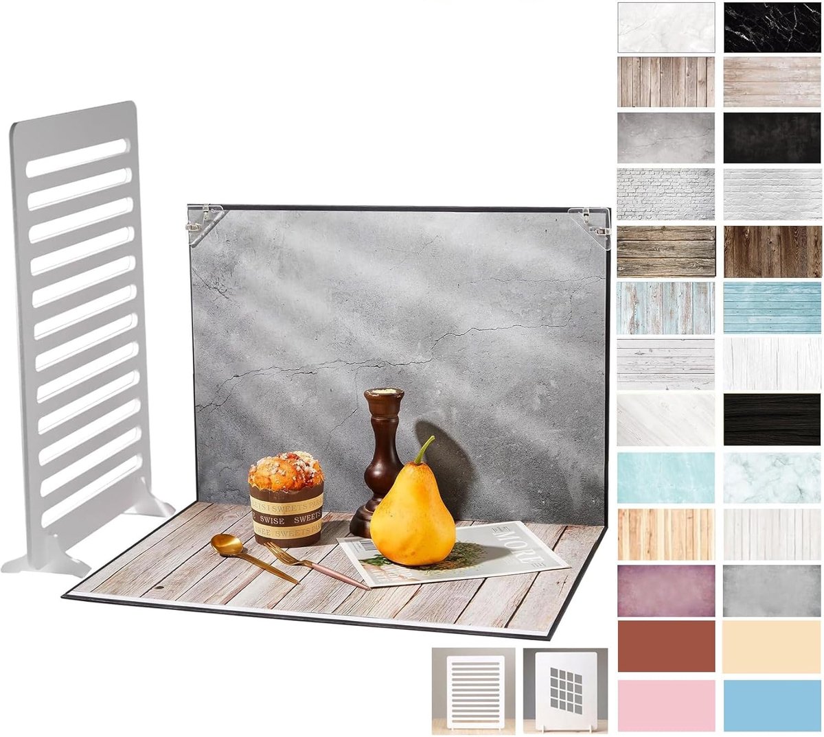 Achtergrond voor fotografie, set van 13 stuks, 26 patronen, dubbelzijdig achtergrondpapier en 2 stuks raamlicht, schaduw, fotografie, achtergrondplank voor kleine productfotografie, fotoachtergrond 30