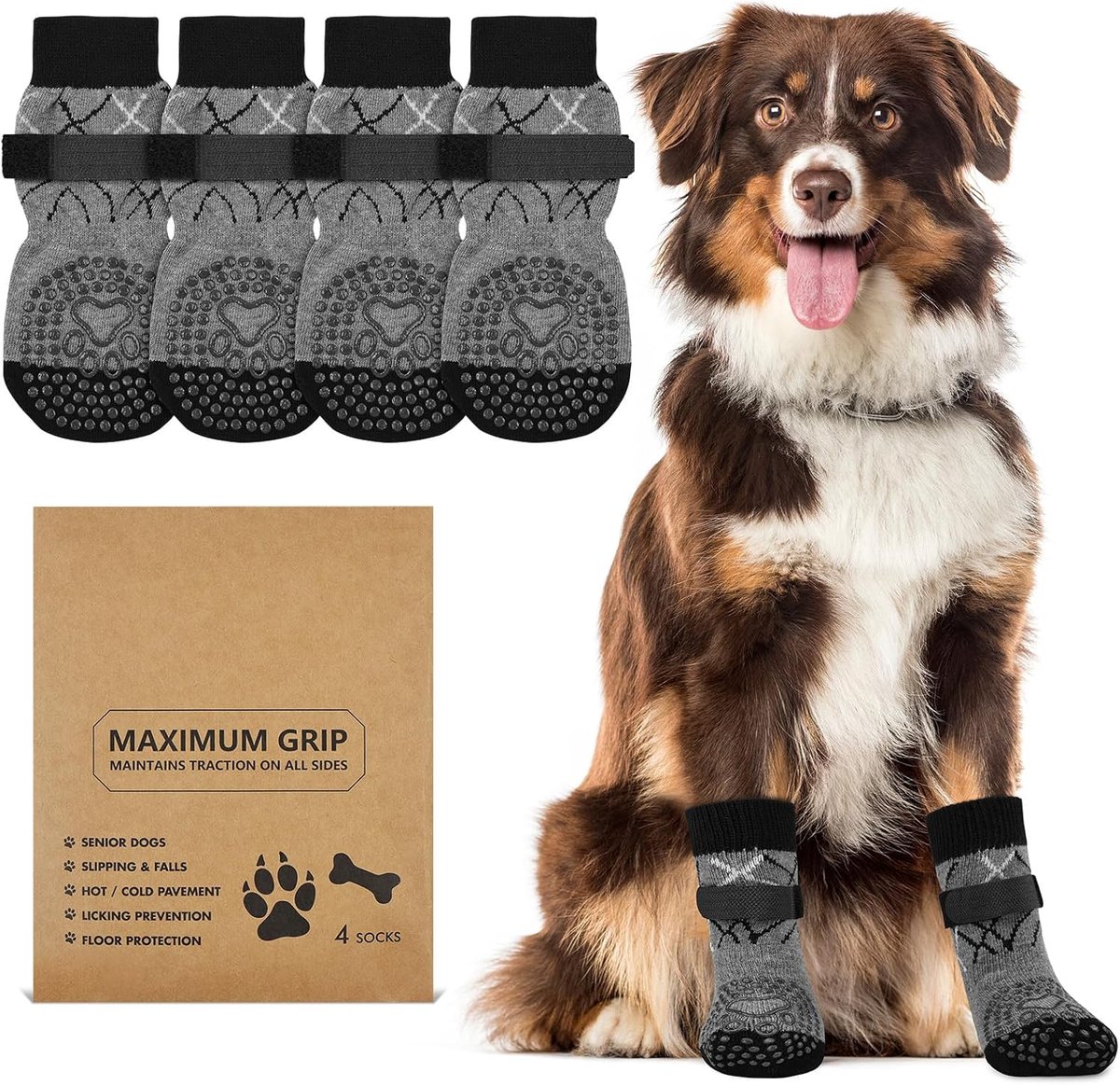 2 paar antislip hondensokjes, hondenpootbeschermers met grip, wandellaarsjes voor gewonde poten, hondensokjes stoppen met likken, voor oudere honden voor binnen en buiten op hardhouten vloeren