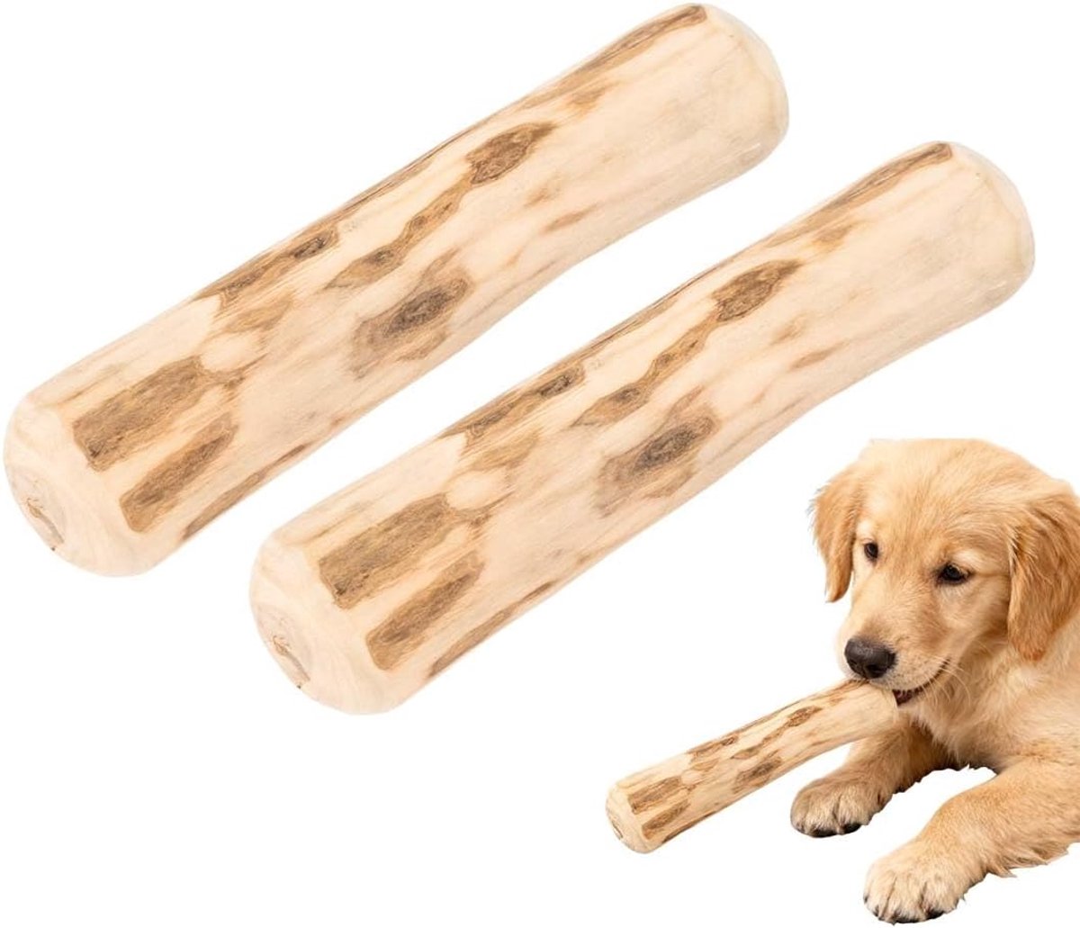 Kauwhout voor puppy's 2 stuks, natuurlijk olijfhout met zalmolie voor honden, kauwspeelgoed voor tandverzorging, 14 cm natuurlijk hout, langdurig werkplezier voor puppy's en jonge honden