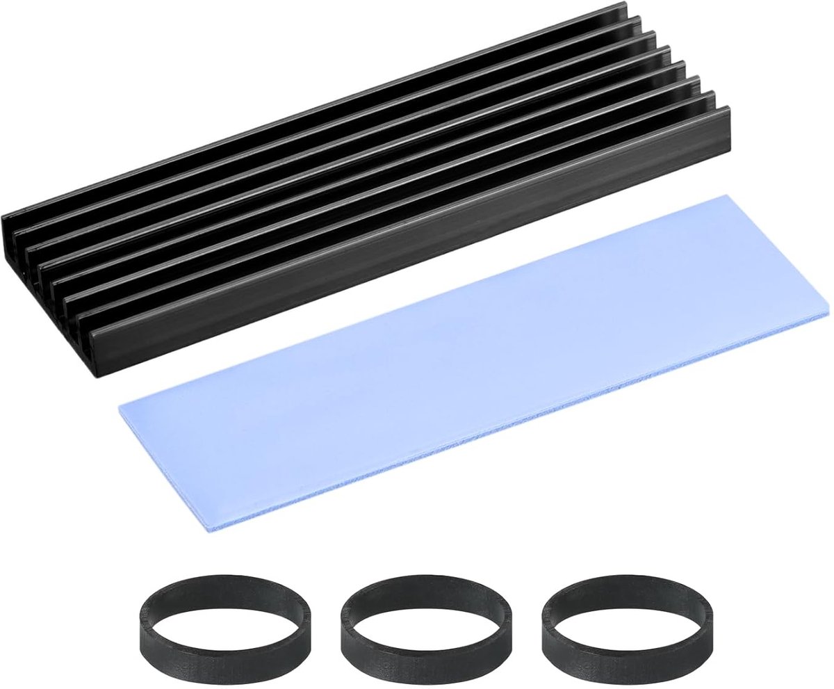 M.2 2280 Nvme SSD-koeler 70 x 22 x 6 mm, koellichaam aluminium koelribben met warmtegeleidingspads/plakband/rubberen ring voor laptop, elektronica, CPU-led, zwart