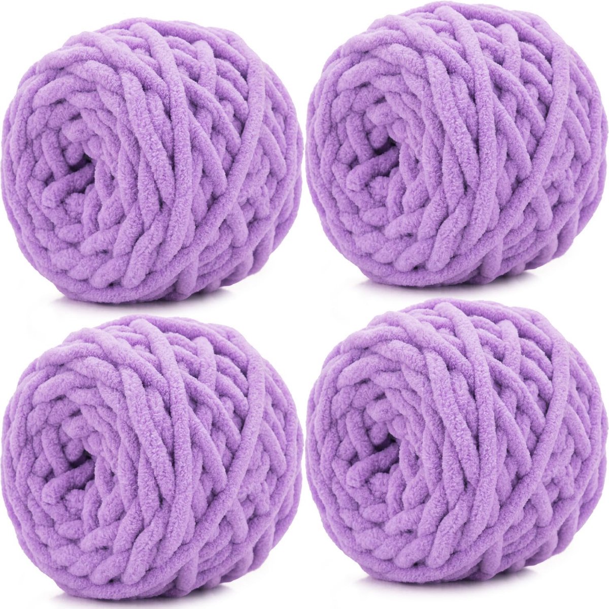 chenillegaren, 4 x 100 g bollen, zachte pluizige veelkleurige pluche wol voor haken en breien, zacht, dik, grof garen, haakgaren voor dekens, hoeden, kussens (lichtpaars)