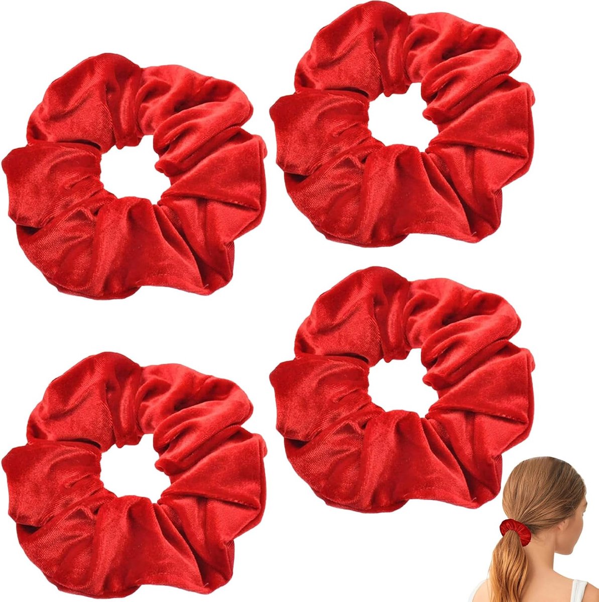 4 stuks haarelastiekjes, rood, scrunchies haarelastiek, fluweel, groot, onzichtbare scrunchie, dikke elastische haarbanden, paardenstaart, hoofdband, accessoires, haaraccessoires voor dames
