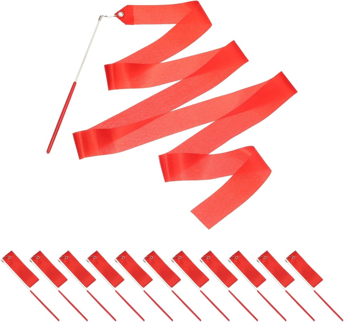 Linten, verpakking van 14 stuks, 140 cm gymnastiek, dansstreamers met antislip toverstaf, dansvlaggen voor geschenken, dansen, talentenshows, ronddraaien van stokjes, rood