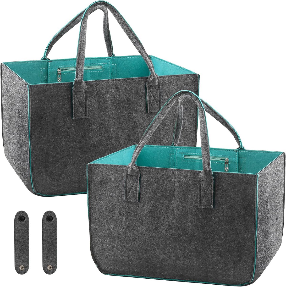 2 stuks vilten tassen, boodschappentas, 30 liter, vilten tassen, shopper, vilten boodschappentas met handgrepen, grote boodschappenmand, opvouwbaar, voor winkelen, reizen, picknick, 40 x 27 x