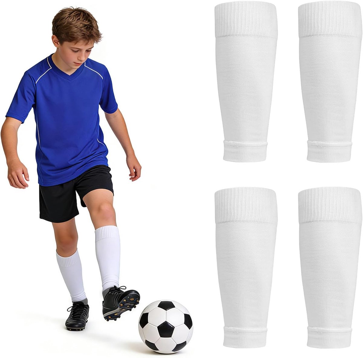 2 paar kindervoetbalsokken, blauw, ademende scheenbeschermersokken, ademende trainingssokken voor jongens/meisjes, fietsen, hardlopen, basketbal, voetbal