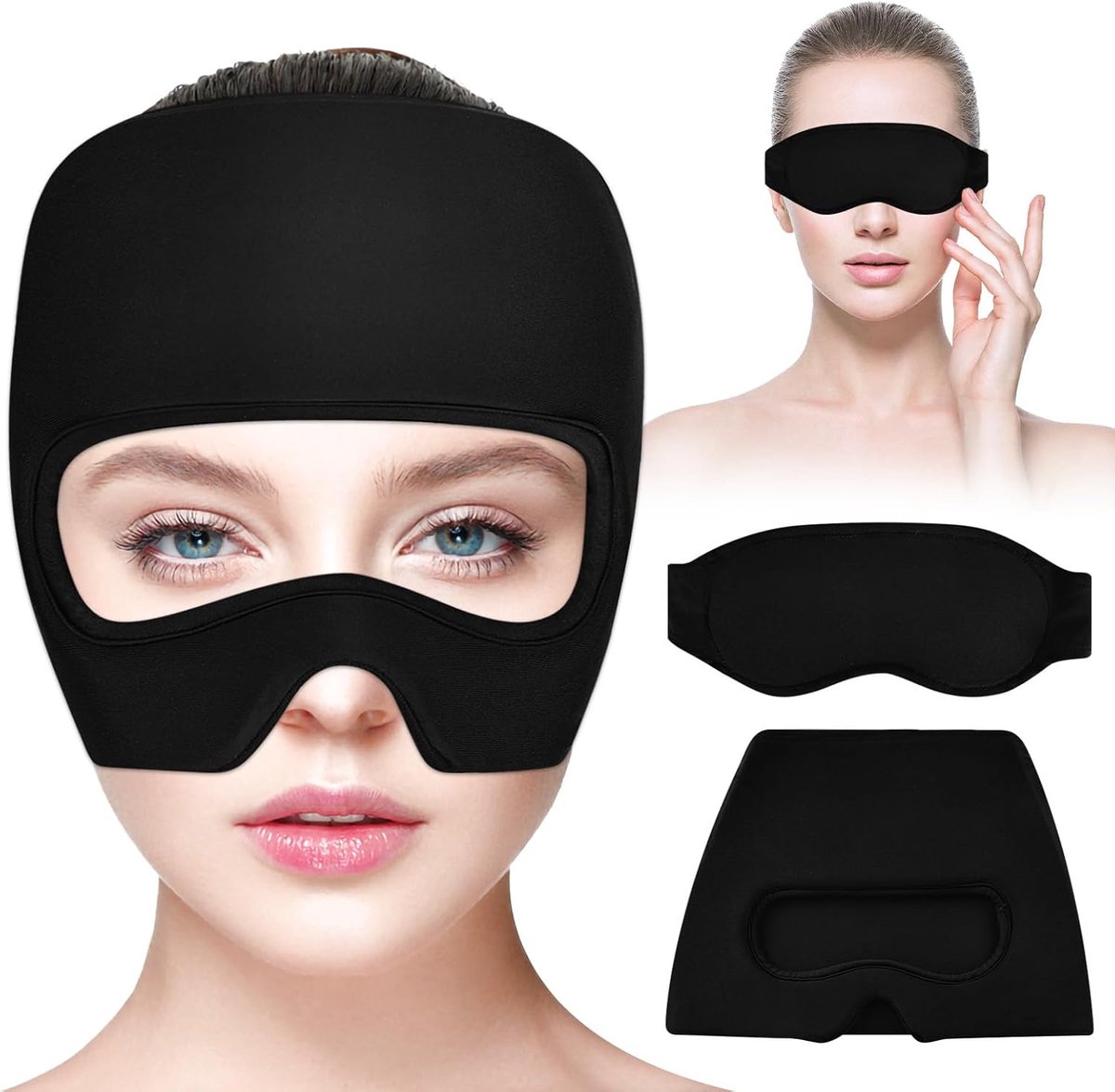 koelmasker, migrainemasker met afneembaar oogmasker, hoofdpijn, koelmasker, herbruikbare migraine-vermindering cap voor stress- en hoofdpijnverlichting
