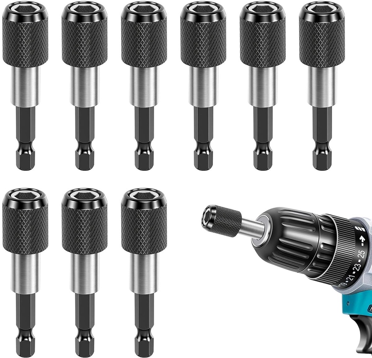 magnetisch, 9 stuks snelwissel-bithouders met magnetische bithouder, 1/4 inch (60 mm), magnetische bithouder, ideaal voor boormachines en schroevendraaiers