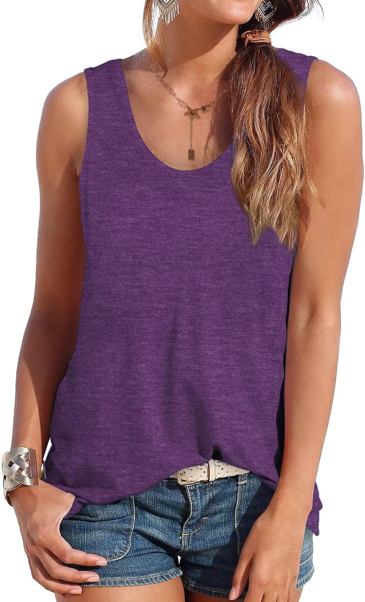 Tanktop voor dames, zomer, mouwloos, bovenstuk, zomermode, ronde hals, shirt voor dames