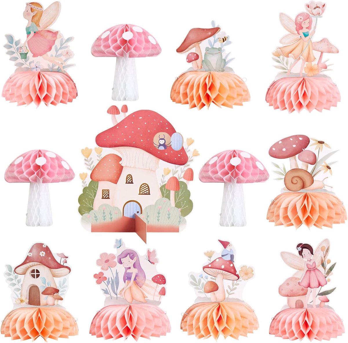 12 stuks fee 1e verjaardag decoraties roze fee middenstukken voor tafels fee paddenstoel honingraat middenstukken fee verjaardag feest decoraties fee partij decoratie paddenstoel partij