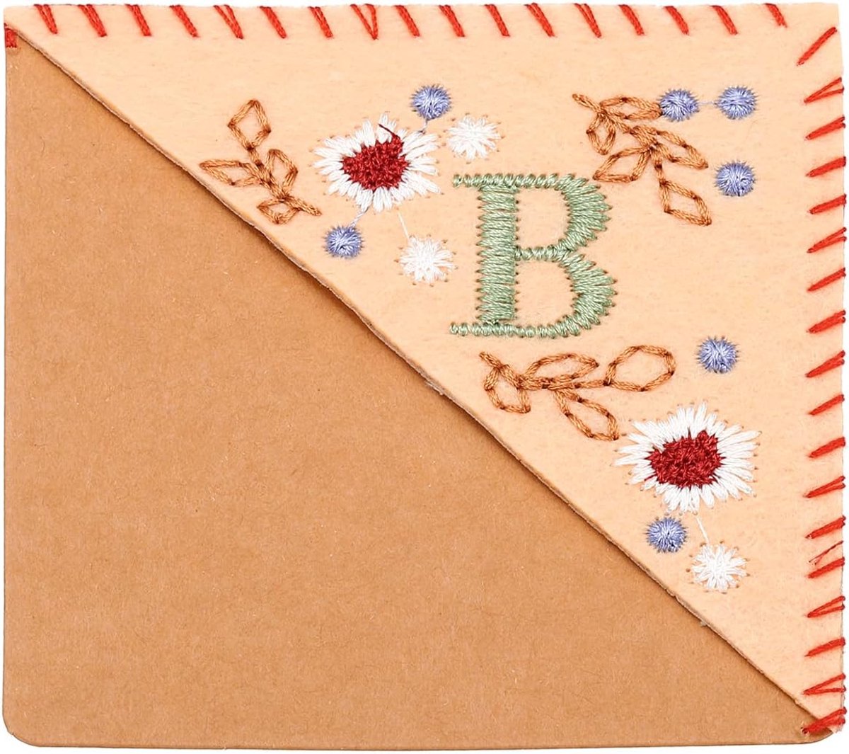 Gepersonaliseerde geborduurde hoek bladwijzer, schattige bloem vilt gestikte driehoek boekenlegger pagina marker voor vrouwen mannen boek liefhebbers leraren, roze, letter B