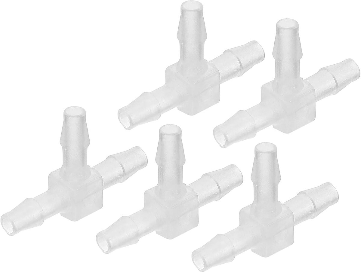 1/8" Kunststof T-vormige slangaansluiting, 5 stuks gelijke T-vormige 3-weg verbindingssplijter adapter unie kruising getande gesplitst voor lucht water brandstof gas vloeistof pijp