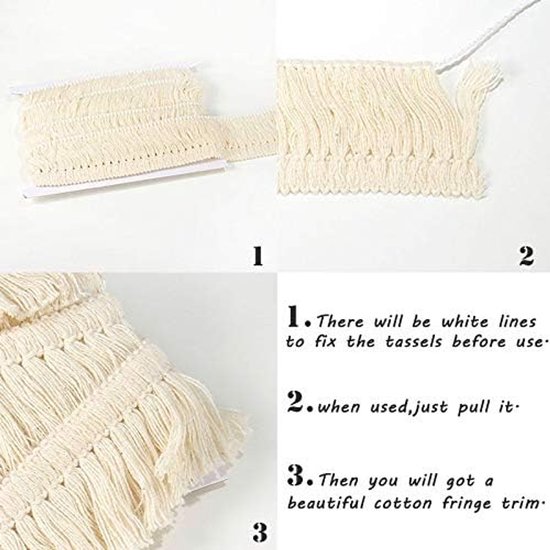 Katoenen kwastjes franjes 4 cm, kanten rand van 5,5 meter, voor naaien randen trimmen gordijn deken opknoping tapijten kleding woondecoratie (beige) - Geschikt voor naaien randen trimmen gordijn deken opknoping tapijten kleding woondecoratie (beige) — afbeelding 2