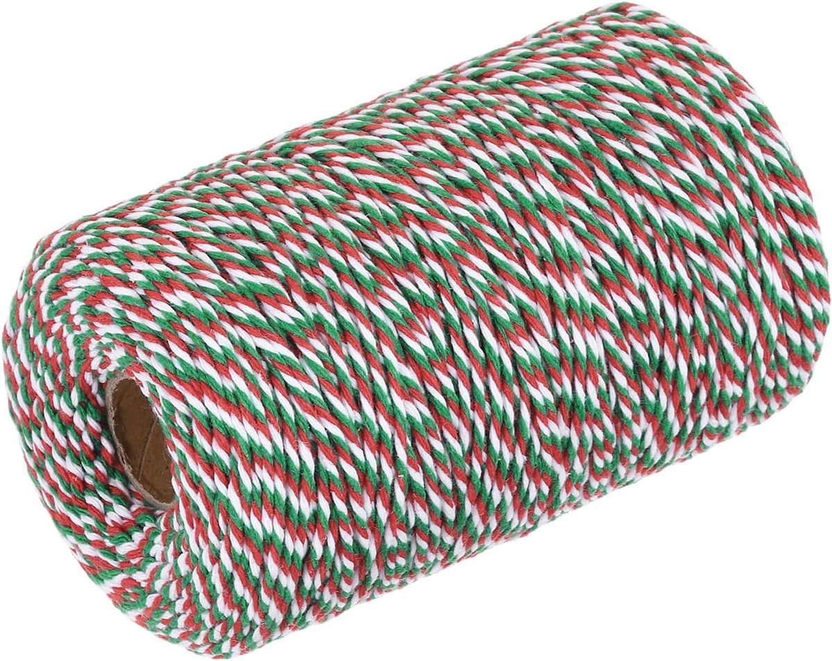Gevlochten katoenen touw, 200 m, diameter 2 mm, voor het ophangen van planten, breien, macramé, rood, groen, wit