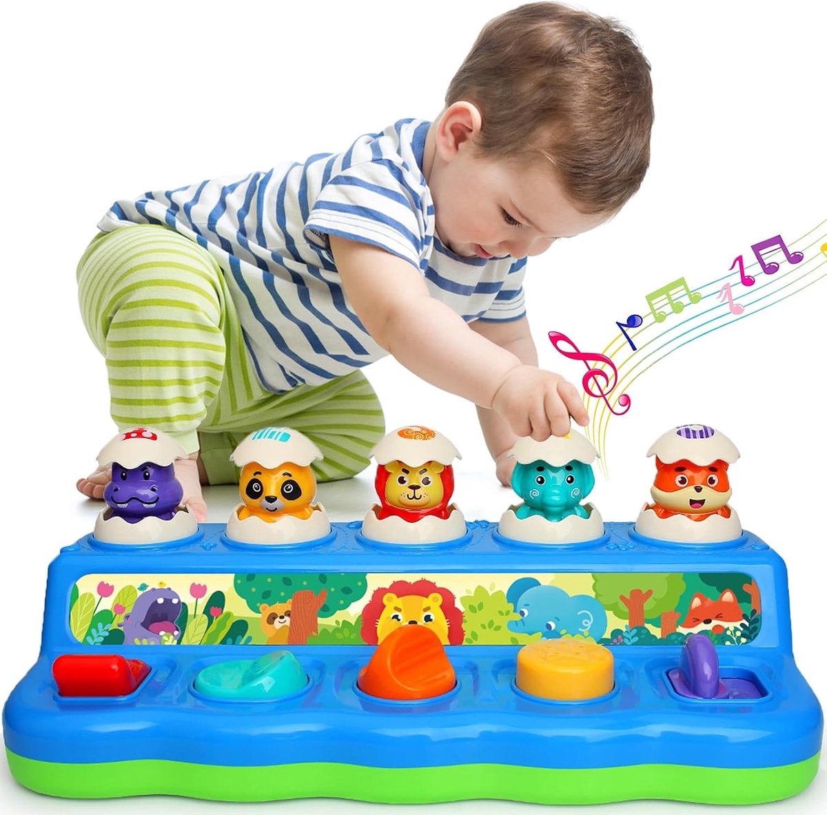 Pop-up-muziekspeelgoed voor kinderen, 12 maanden, met geluiden, lichten en dieren, Montessori interactief educatief spel voor pasgeborenen 1 jaar, cadeau voor meisjes van 1-2 jaar, sensorische