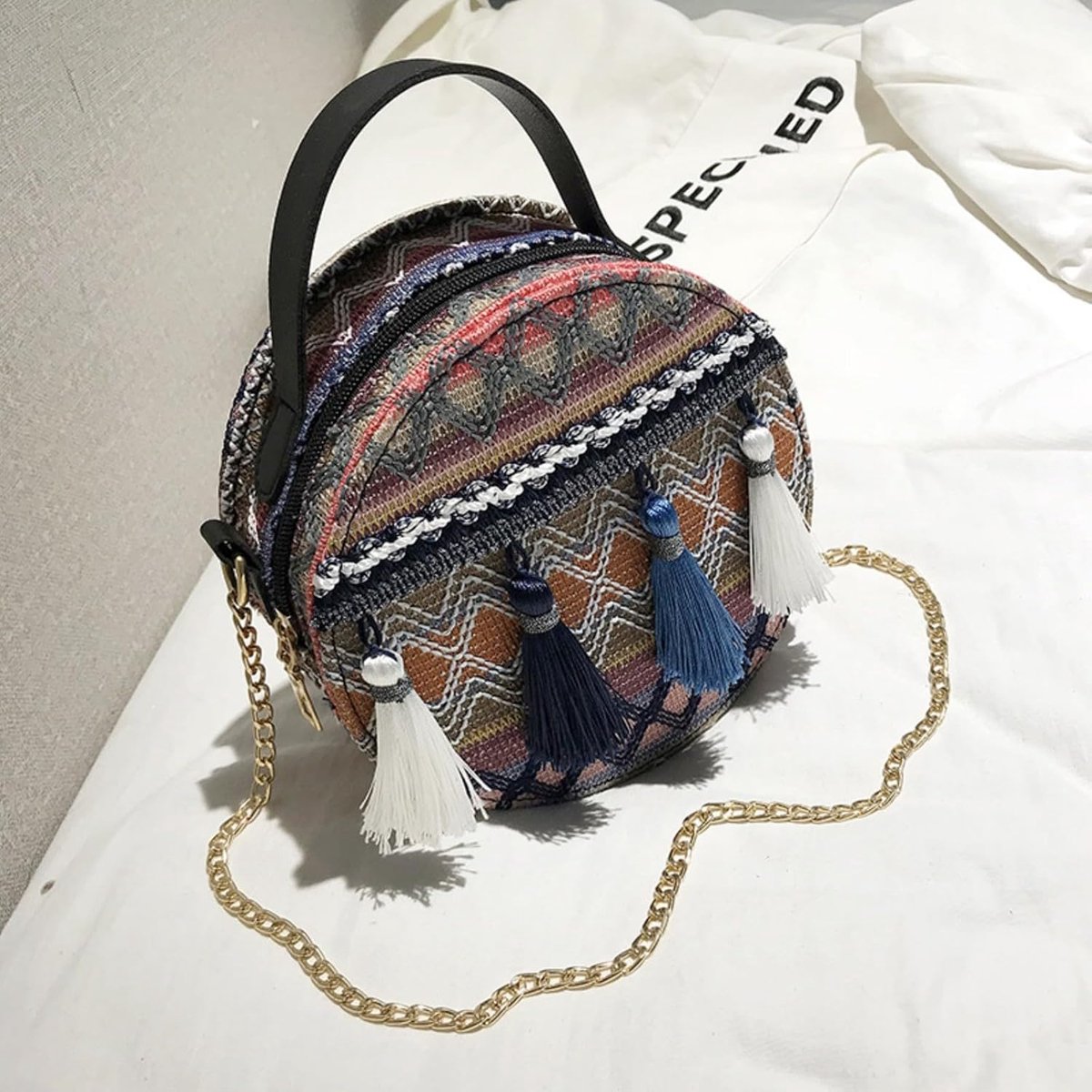 Etnische Crossbody Tassen Kleurrijke Kwasten Vrouwen Bohemian Stijl Coin Portemonnee Accessoires Nationale Wind Geweven Emmer Tas