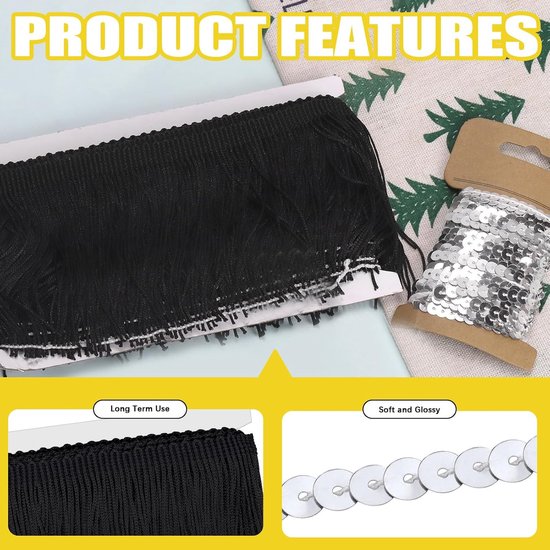 franje met zilveren pailletten trim kit, 10 cm x 5 meter naaien franjes trim kwastjes trim voor kleding gordijn bank doe-het-zelf lampenkap decoratie — afbeelding 2