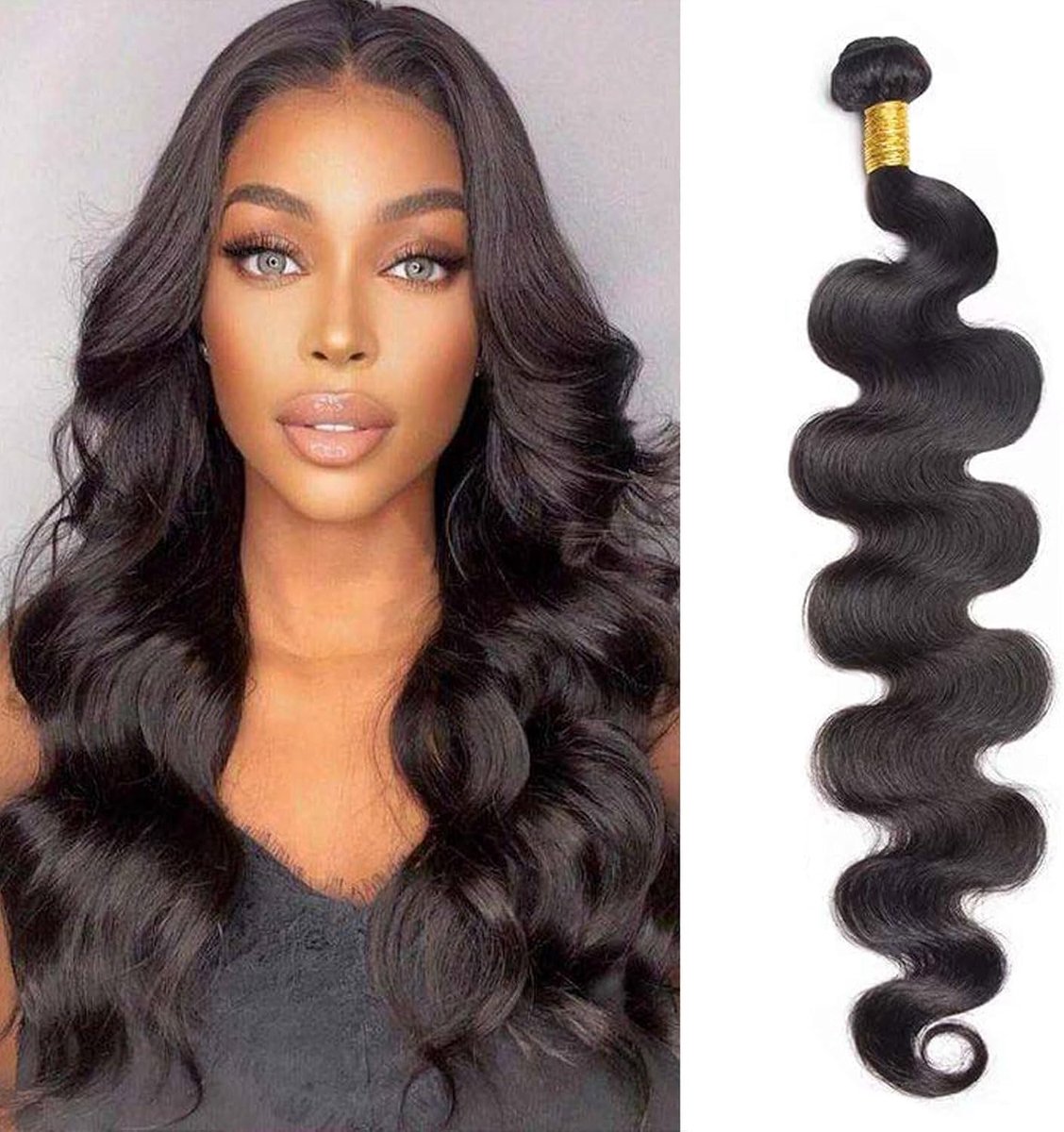 24 Inch Body Wave Bundles Human Hair Weave, 1 Bundle Brazilian Body Wave Hair Bundles for Black Women, 10A Brazilian Wavy Hair Extensions Weft 100g Natural Color Sew in