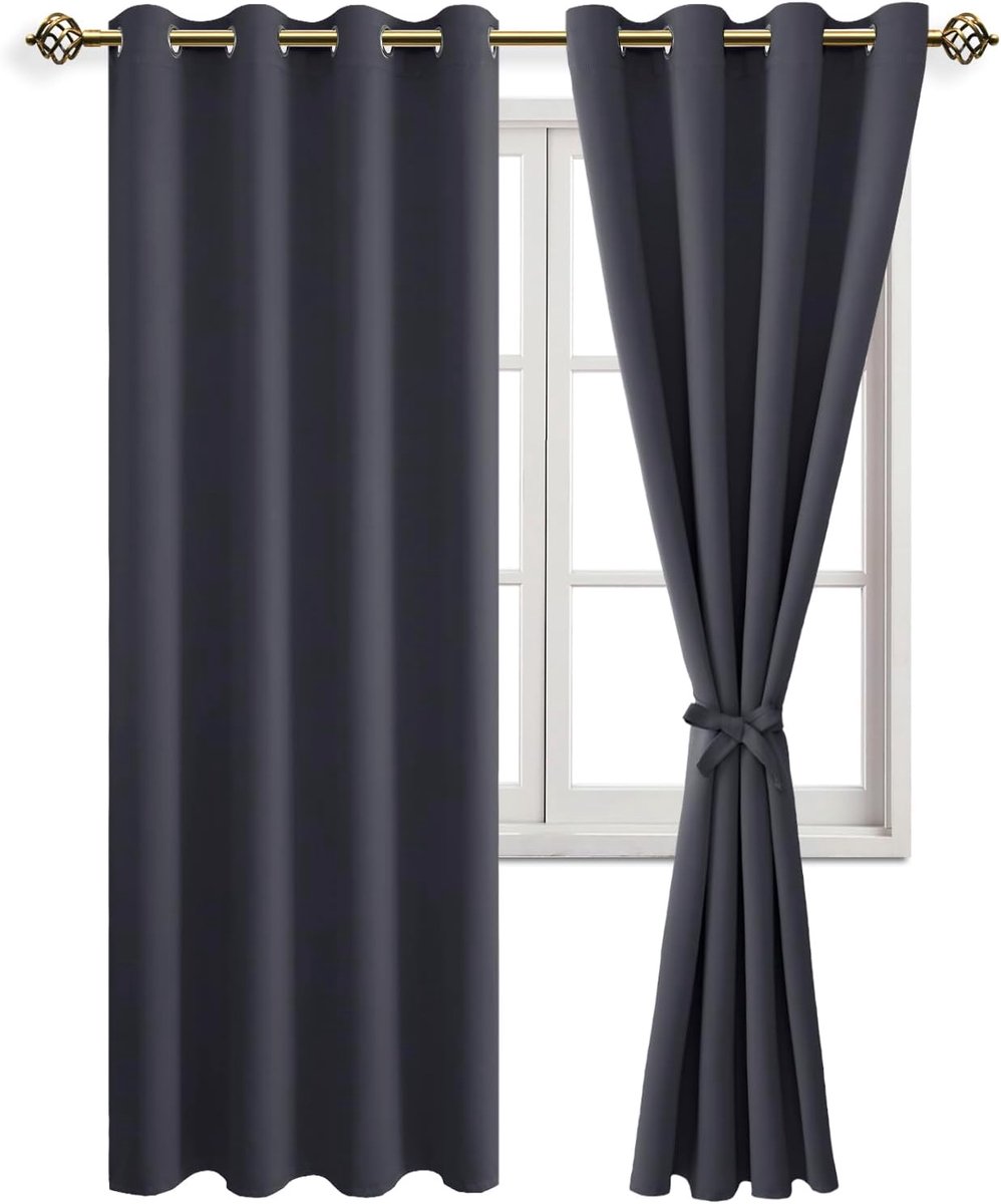 Verduisterende gordijnen, inslagringen, voor slaapkamer, woonkamer, donkergrijs, 2 stuks, 245 x 140 cm (H x B)