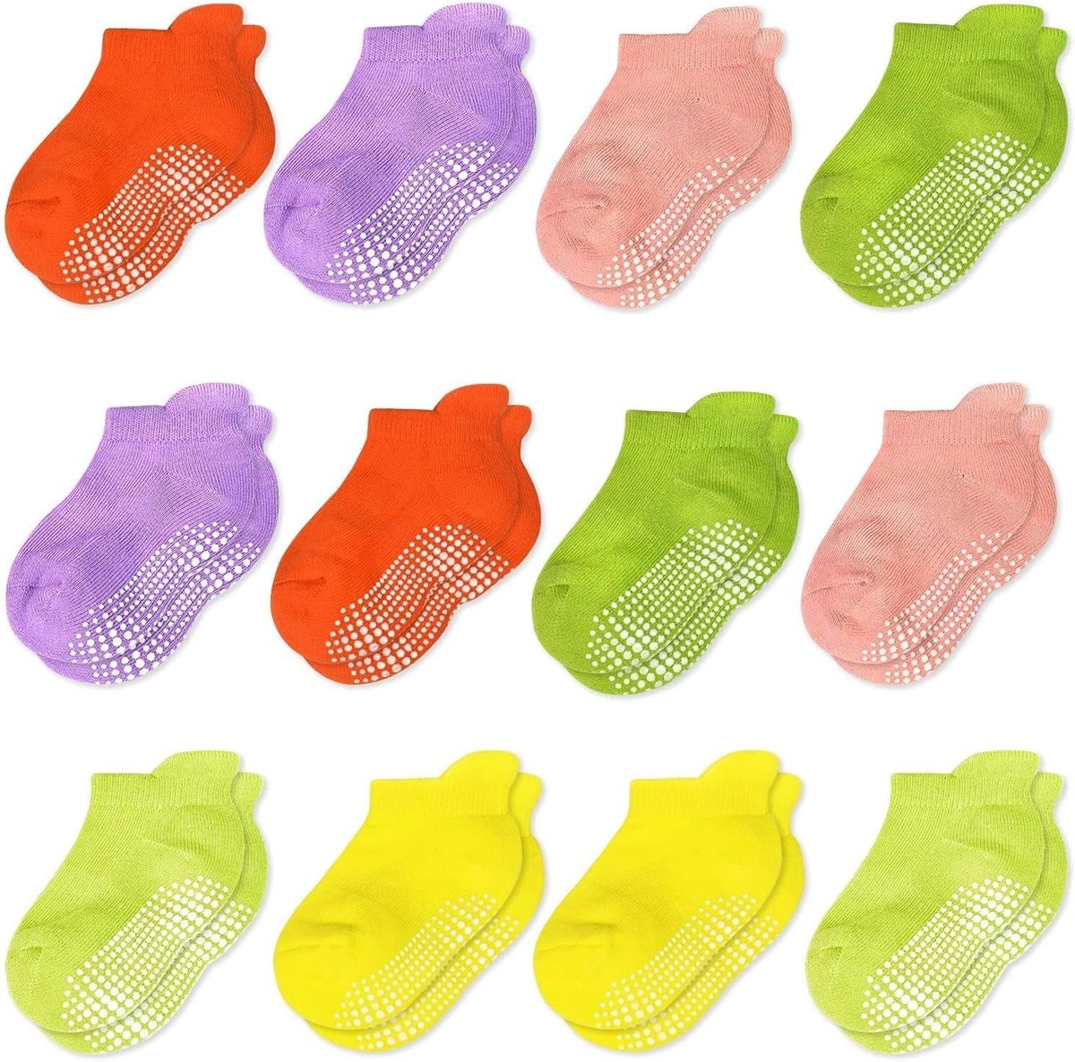 Sokken voor kinderen, 12 paar, ABS-sokken, kinderen, baby, jongens, peuters, antislip sokken voor 0-7 jaar, antislip sokken voor meisjes van 0-7 jaar
