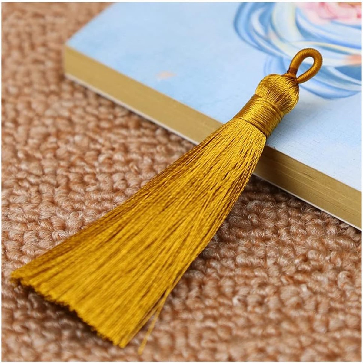 Kwastjes hangers franjes met ijs-zijdeachtig koord lussen floss bladwijzer kwasten kwastjes voor sieraden souvenir doe-het-zelf kleding handwerk accessoires donkergeel