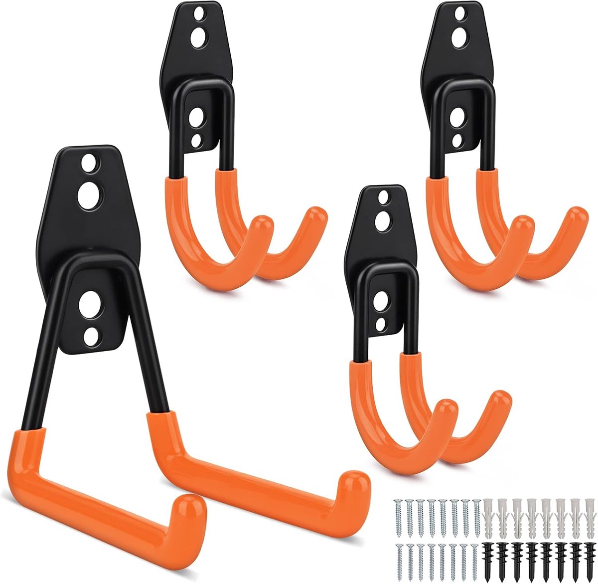 Haken, zware garageopberghaken voor het ophangen van elektrisch gereedschap, ladder, fietsen, bulkartikelen, oranje, 4 stuks