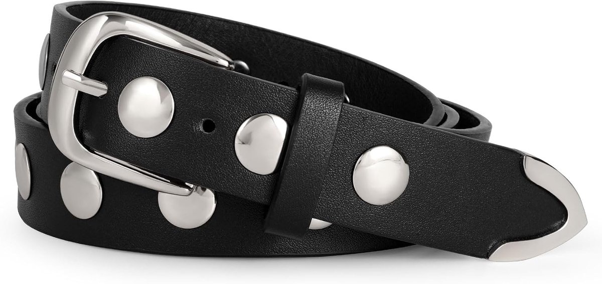 Leren damesriem voor jeans, broek, damesriem, leer, punk, studded riem met klinknagels