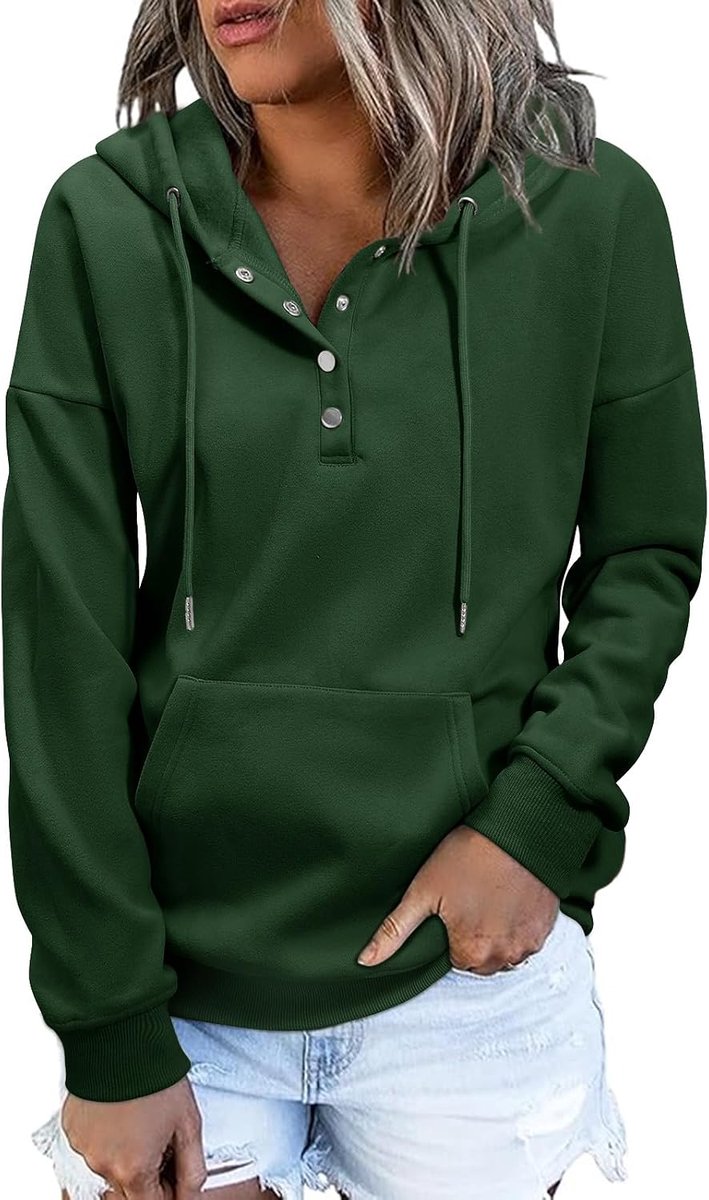 Pullover Hoodie dames knoopsluiting lange mouwen winter herfst basic hoodie sweatshirt fleece voering warm modieus vrije tijd sport bovendeel met capuchon trui streetwear