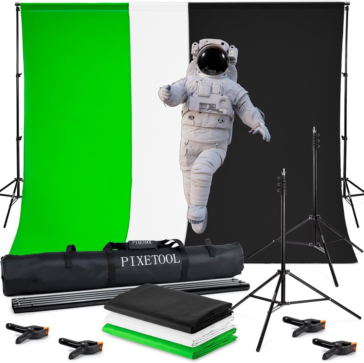 SnelShoppen - PIXETOOL Greenscreen Set - Professioneel Greenscreen Doek met Achtergrondsysteem voor Fotografie en Videoproductie - Ideaal voor Creatie