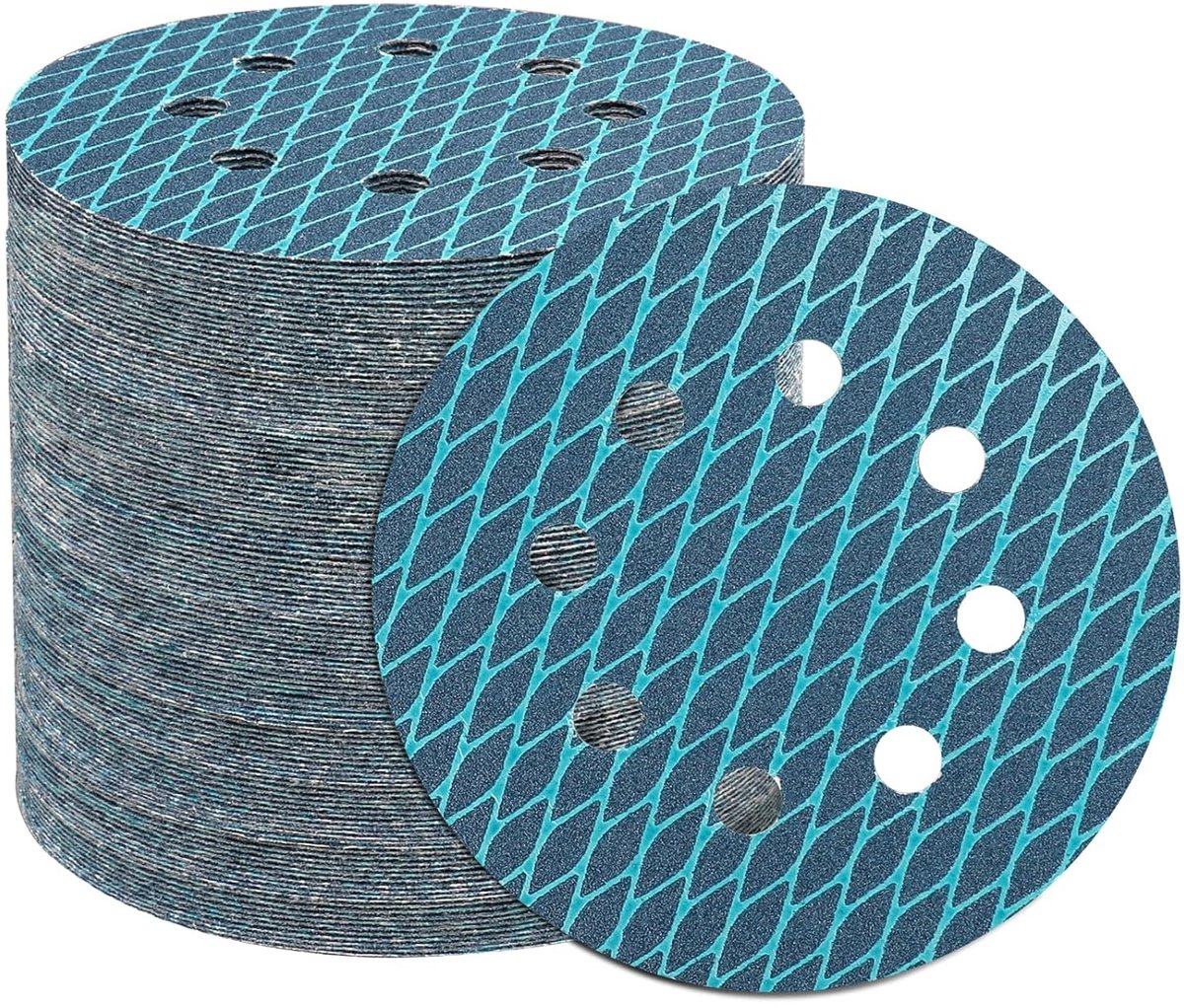 Schuurpapier, 100 stuks, 125 mm, klittenband, korrelgrootte 100, hoogwaardige zirkonium, diamantvorm, rond