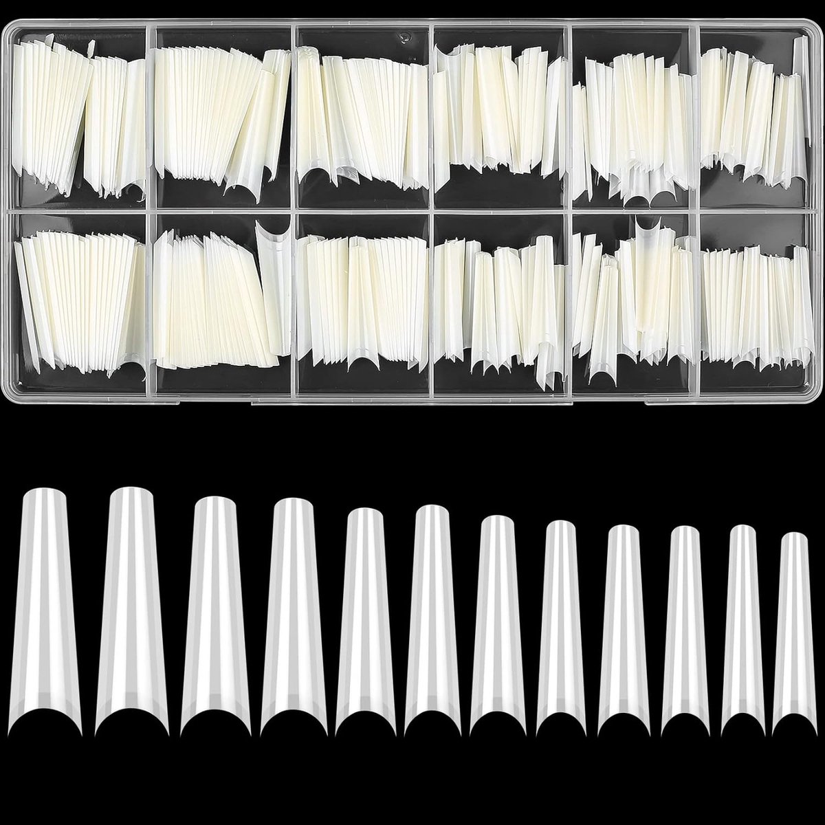 240 stuks natuurlijke kunstnagels, extra lange valse nageltips, full cover press on nails, ballerina nageltips, Franse nageltips, volledige afdekking voor manicuresalon