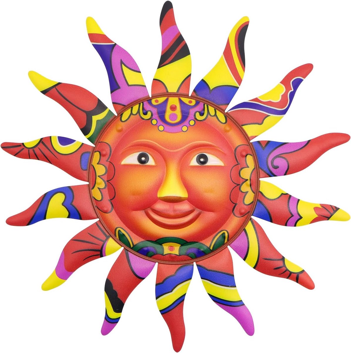 Kleurrijke zon wanddecoratie, wandkleden, metaal, driedimensionale wanddecoratie, thuis, zon, wandsculptuur, ijzer, tuin, wanddecoratie, geschikt voor slaapkamer, woonkamer, tuin, 32,5 cm