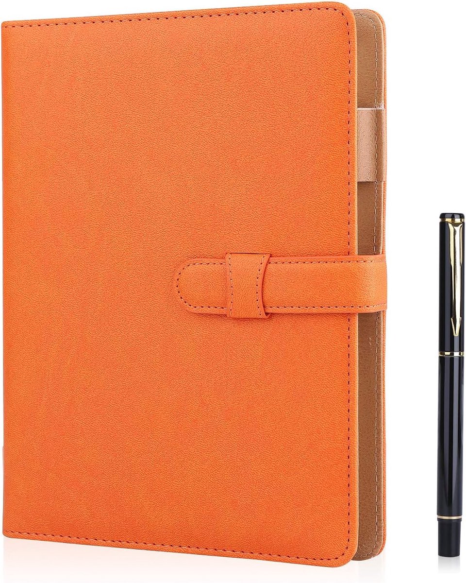 lederen notitieboekje / hervulbare zakelijke notebook/notepad met losse bladen, 200 pagina's dik, klassiek gevoerd met vakje en pennenhouder, kan dienen als een geschenk. Geel