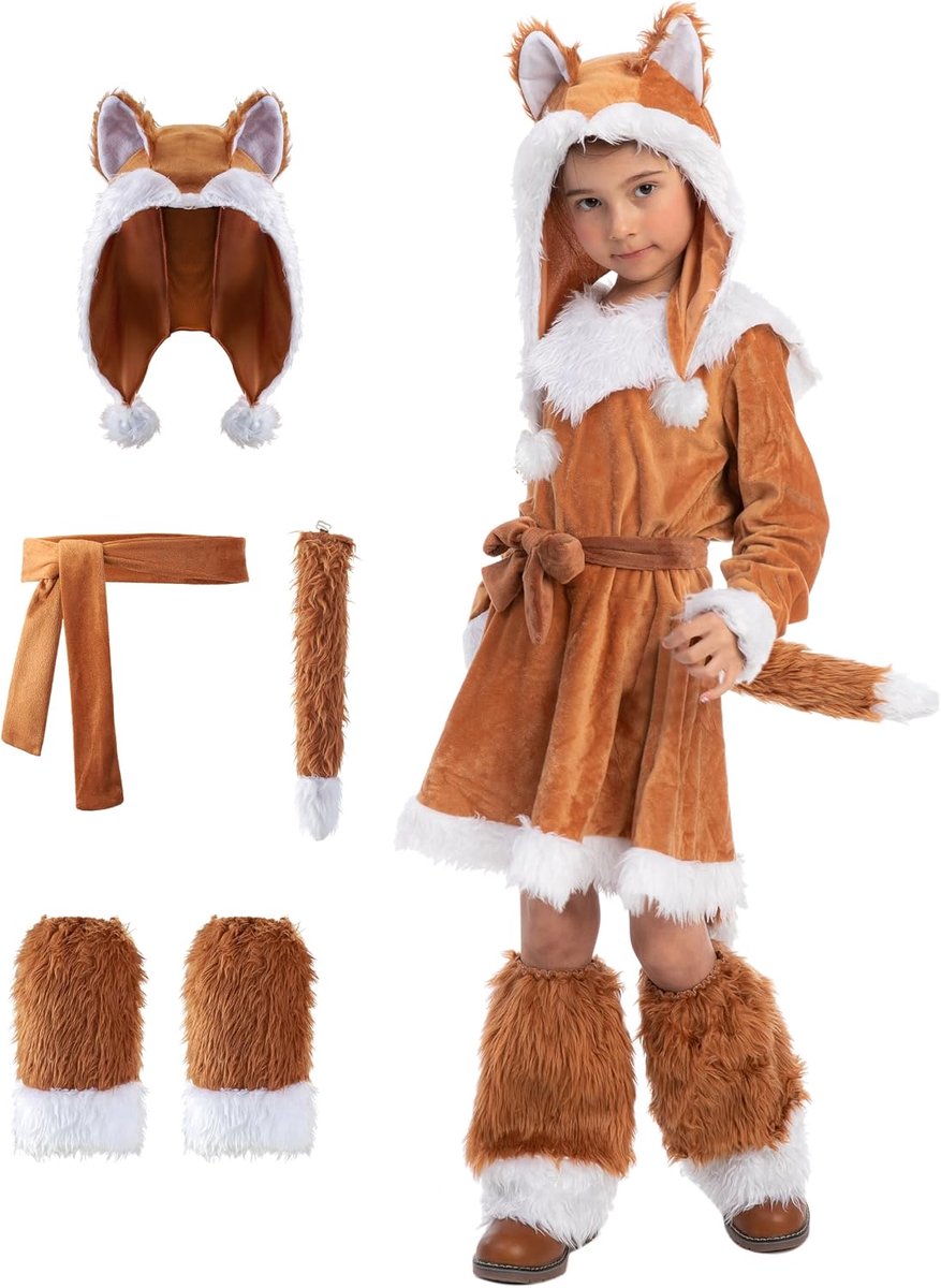 Creations Sweet Girls Vossenkostuumset voor Halloween, verkleedfeest, rollenspel, carnaval, cosplay, jungle-themafeest