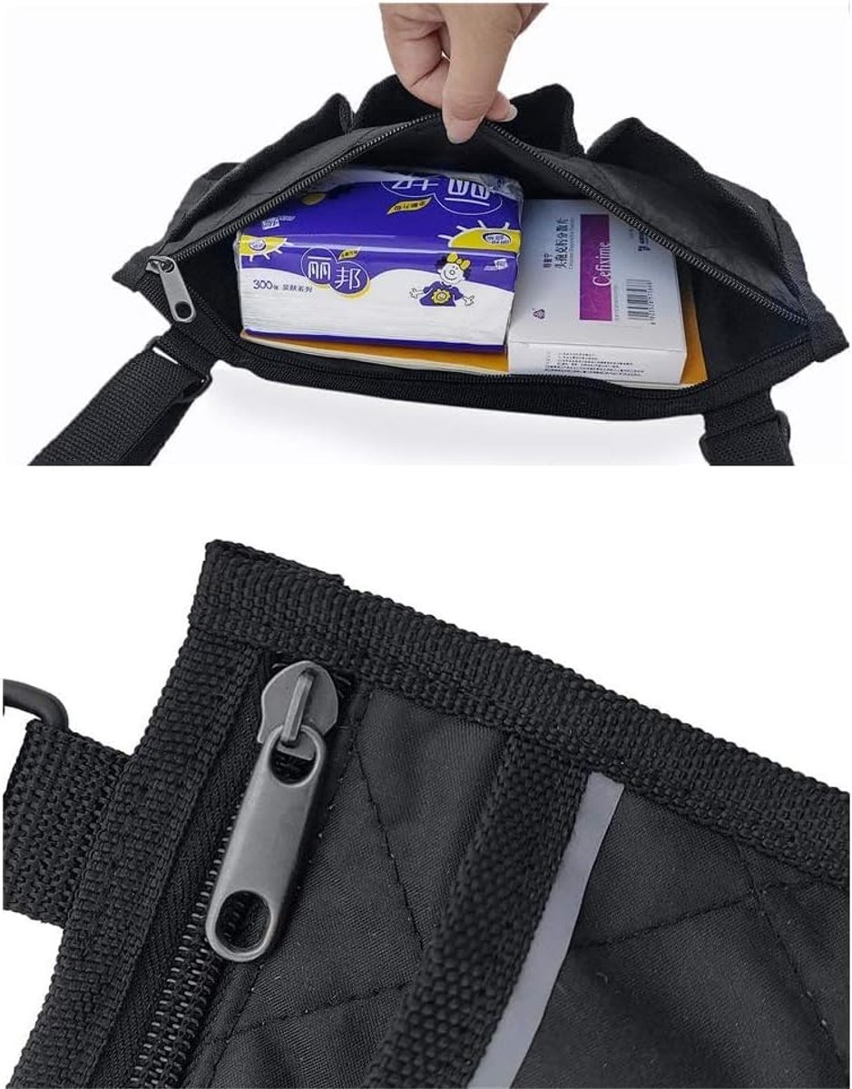 Rolstoeltas met zakken, universele waterdichte zijtas voor armleuning, zijtas voor elektrische rolstoel, scootmobiel, wandelframe, accessoires, Black