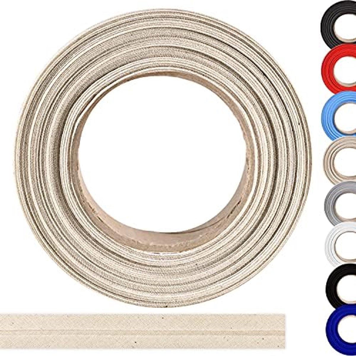 100% katoen, 10 m x 20 mm (gevouwen), katoenen band, ideaal voor doe-het-zelf naaien, gemaakt in België, op een rol (natuur)
