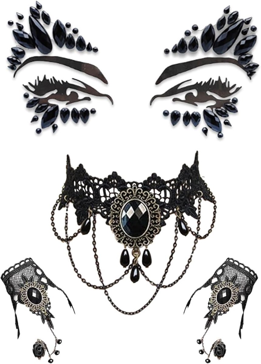 4 stuks Halloween gothic choker halsketting armbanden sieraden, vampierkostuum dames accessoires, steampunk retro kant sieraden, voor Halloween kostuum dames