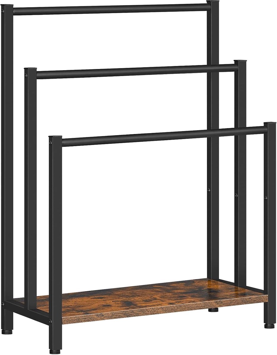Handdoekenrek, vrijstaande handdoekhouder voor de badkamer, handdoekladder staand met 3 stangen, voor badlakens, kleding, dekens, kranten, ruimtebesparend, industriestijl EBF06LB01