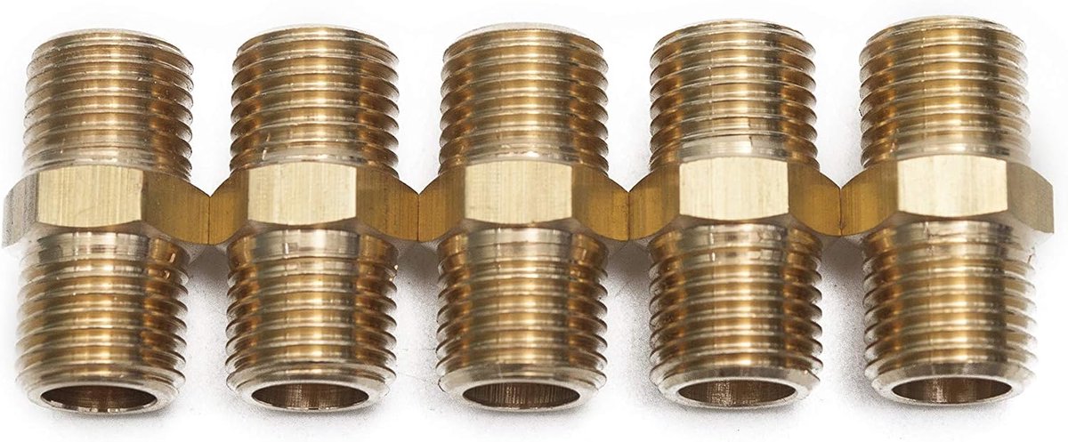 Nieuwe 1/4 inch zeskantige buisschroefverbinding van messing BSP lucht brandstof water (5 stuks)