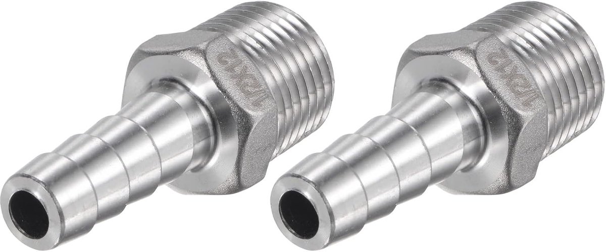 sourcing map 2 stuks slangtuit 12 mm ADx1/2PT buitendraad 304 roestvrij stalen buisverbinding