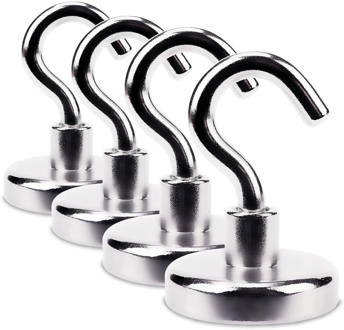 4 stuks neodymium magneten met haken Ø32 x H45 mm, zeer sterke magneethaken, 24 kg draagvermogen