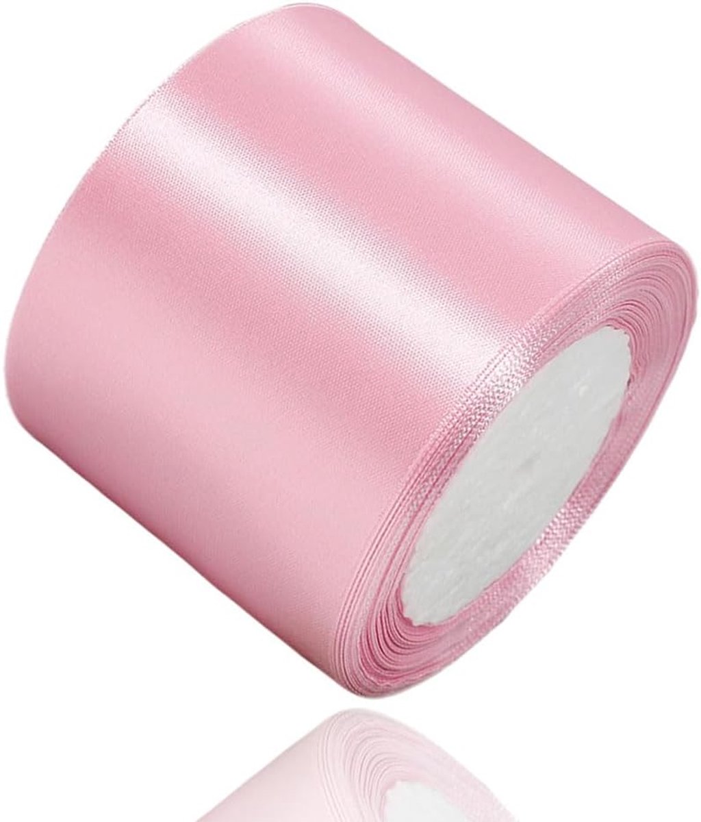 lint roze 75 mm, 22 meter decoratief cadeaulint, breed lint, stoffen lint voor bruiloft, doop en verjaardagsgeschenken