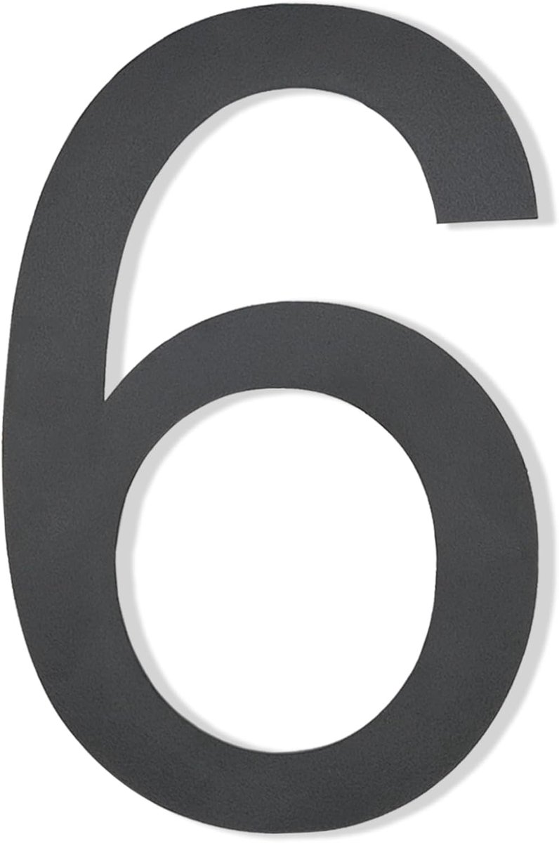 huisnummer antraciet RAL 7016, antracietgrijs, fijn gespoten structuur, nummer van roestvrij staal, hoogte 20 cm, lettertype Arial - cijfer 6