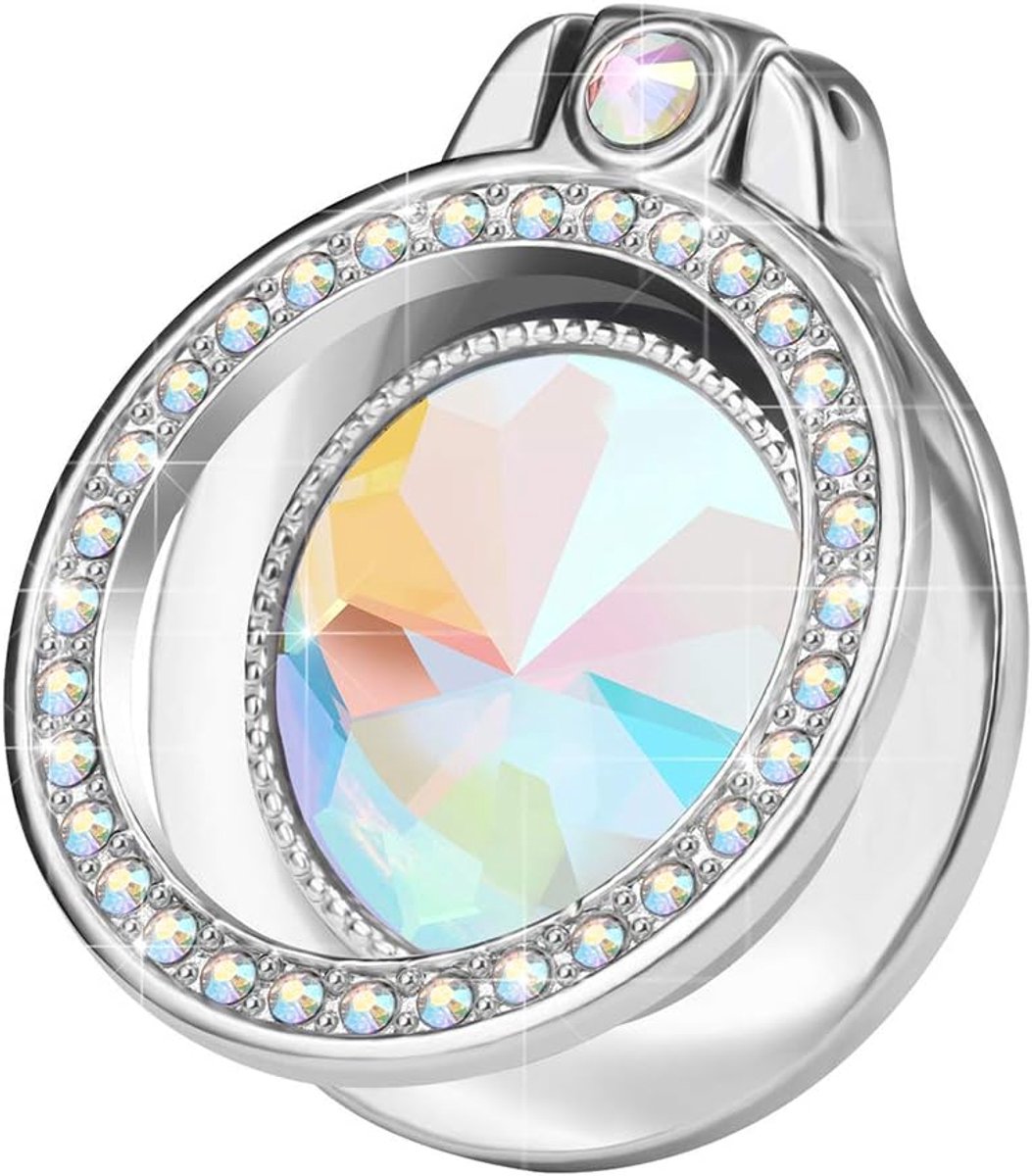 Bling Bling Telefoon Ring Houder, Sparkle Telefoon Ring Kunstmatige Diamant Stand, Strass Mobiele Telefoon Vinger Ring voor Telefoons, Pad (Zilver)