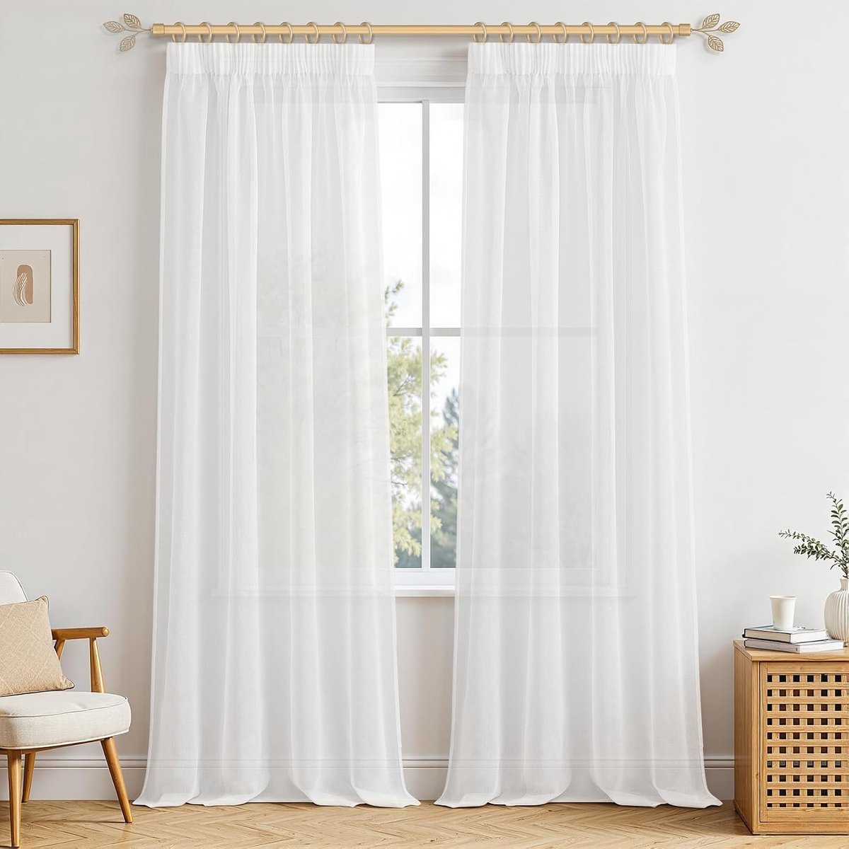 Transparante gordijnen voor railsysteem, moderne gordijnen voor woonkamer, slaapkamer, keuken, transparant wit, 140 x 250 cm (b x l), set van 2