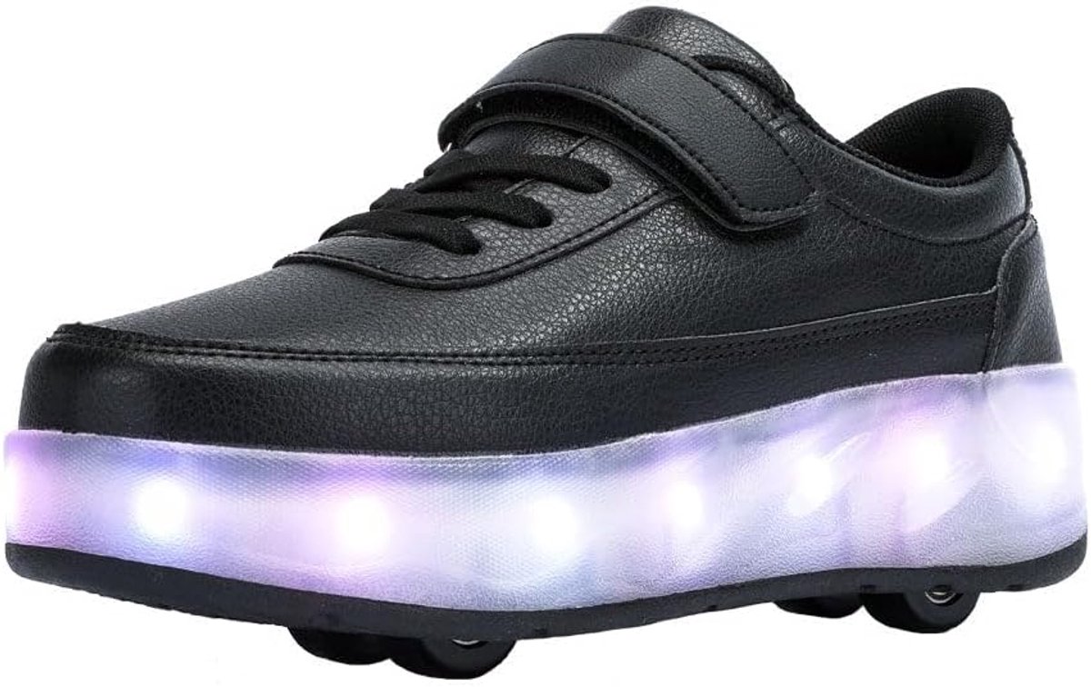 Rolschaatsen voor jongens en meisjes, met 2-4 wieltjes, skateboardschoenen, verstelbaar, jeugdschoenen met wieltjes, 3218 zwart 4 wielen, 37 EU
