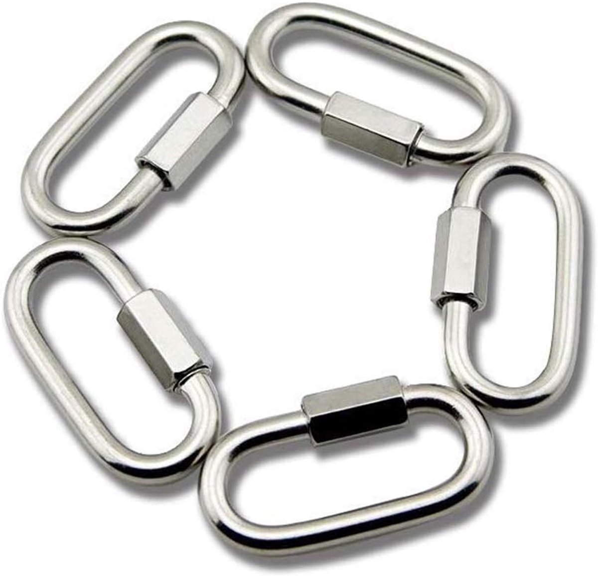 5-Pack M6/0.25 "roestvrij staal D-vorm vergrendeling karabijnhaak Quick Link sleutelhanger met ketting connector gesp