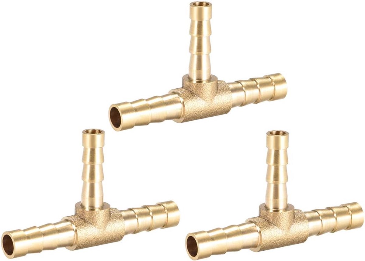 sourcing map 6 mm x 5 mm x 6 mm fitting geribbeld buis messing reducer met prikkeldraad T-vorm 3-weg prikkeldraad connector lucht water brandstof gas 3 stuks